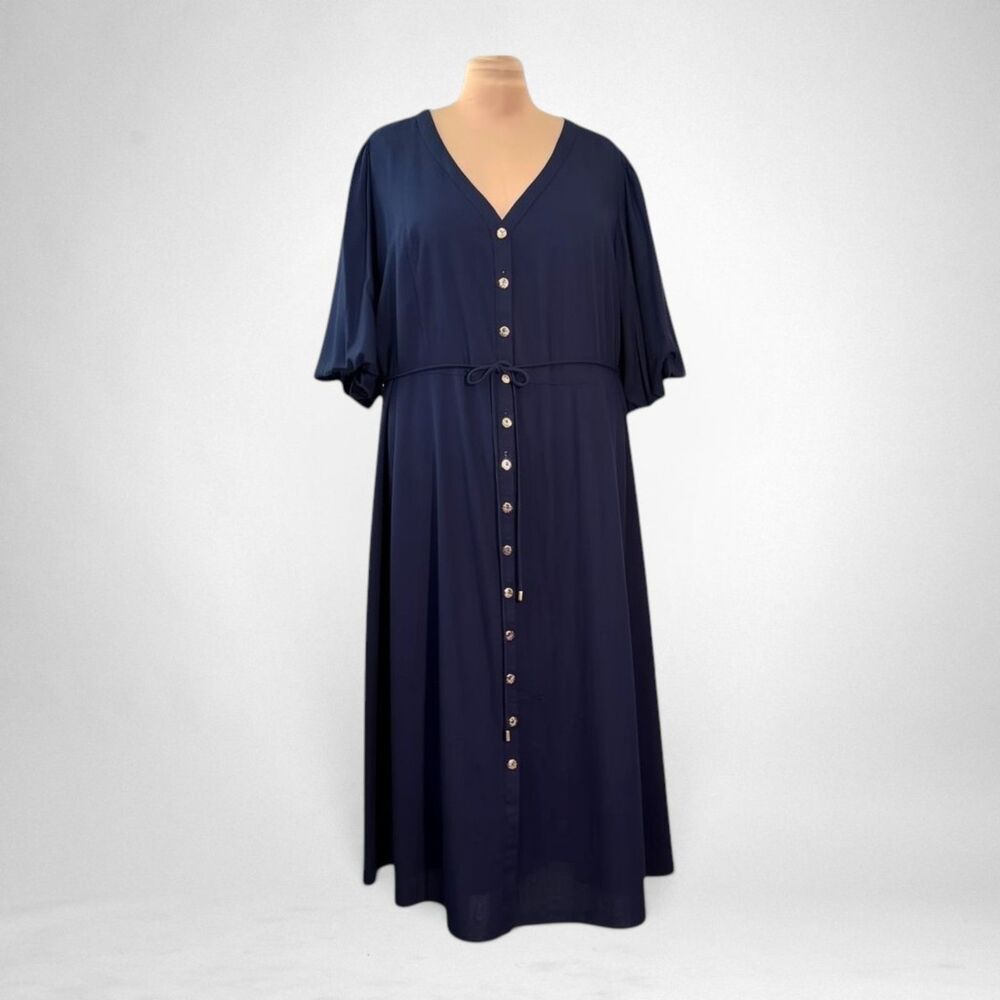 CITY CHIC Dahlia Puff Sleeve Navy Blue Midi Dress, NWT! XXL (24)